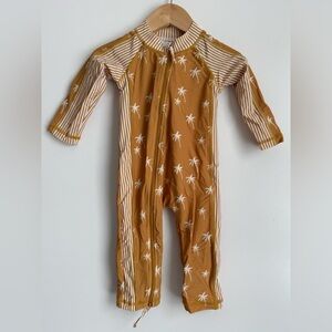 Caden Lane UPF 50+ long sleeve rash guard 6 - 12 swim pants palm tree tan cream